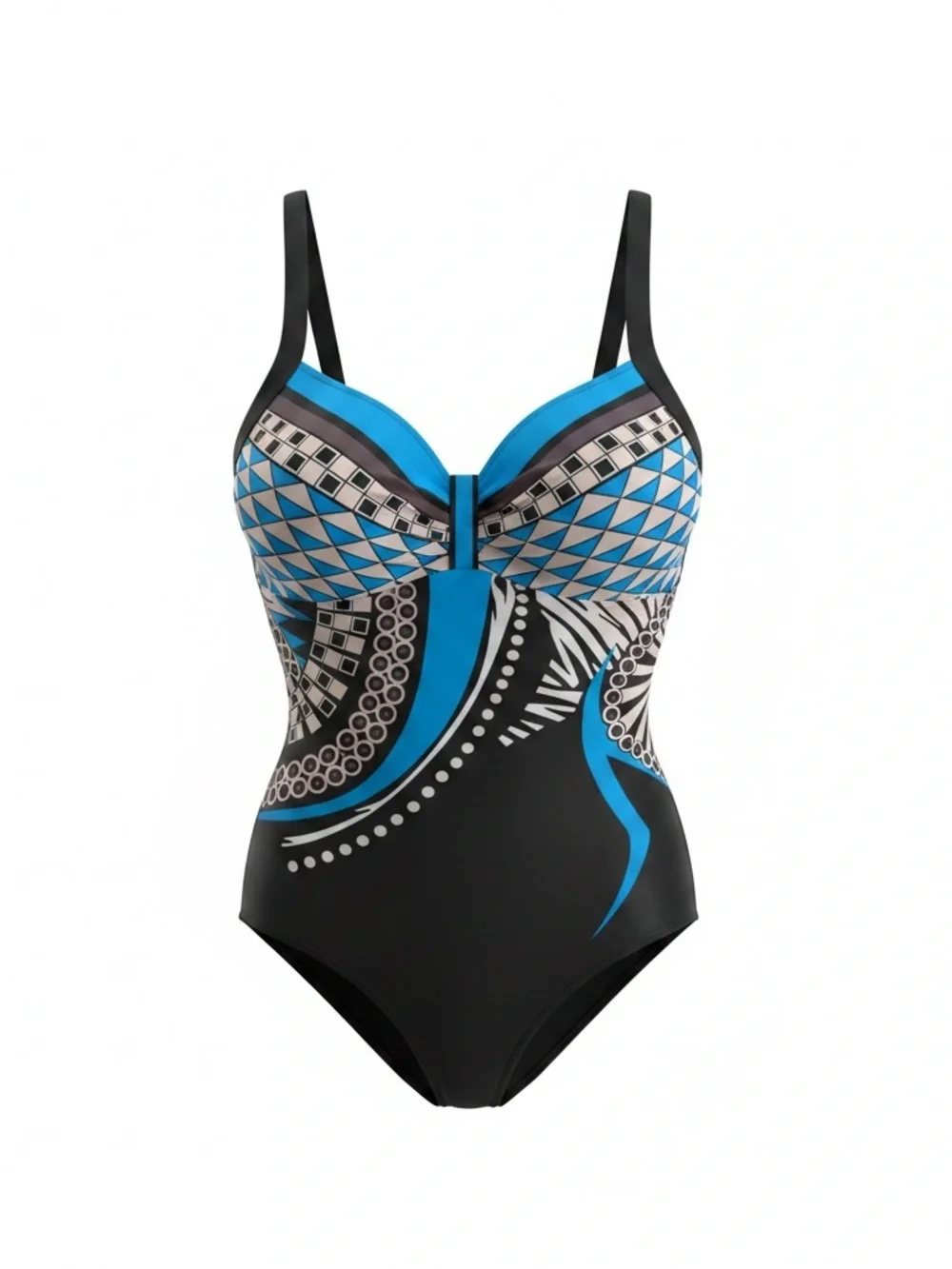Sleek Blue & Black Patterned One-Piece Swimsuit‎